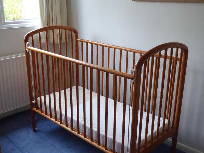 Natural Wood Drop sided Cot including Mattress