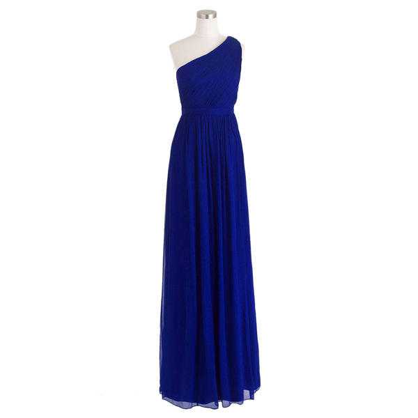 navy blue one shoulder long bridesmaid dresses