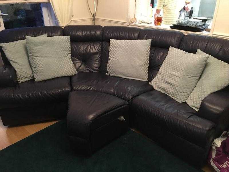 Navy Leather Armchair and Corner sofa