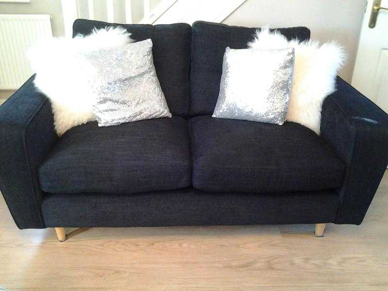 Nearly new black hand made Chenille 3 seater and 2 seater sofas.