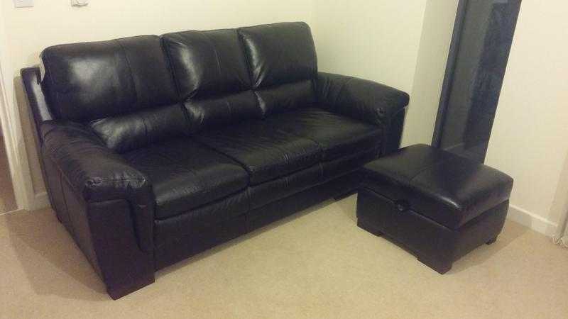 Nearly New DFS Sofa amp Footstool - Black Leather