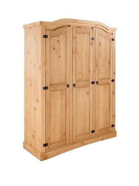 New boxed solid pine rustic archored robe 3 dood wardrobe