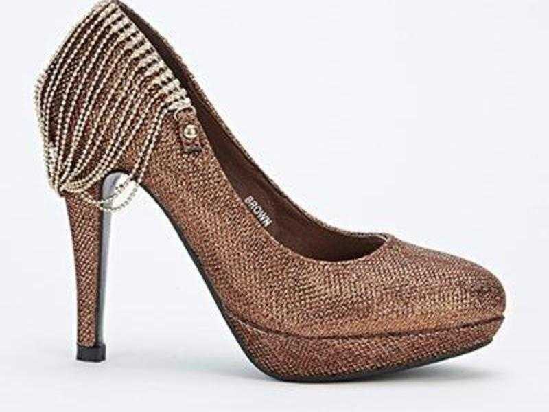 NEW Embellished Beaded Back Court Shoes BROWN - Size 3