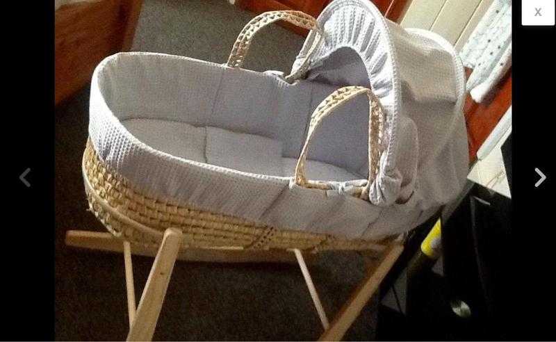 New Grey Waffle Moses Basket  Rocking Stand  More