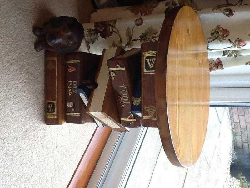New handmade stack of wooden book table with oval top