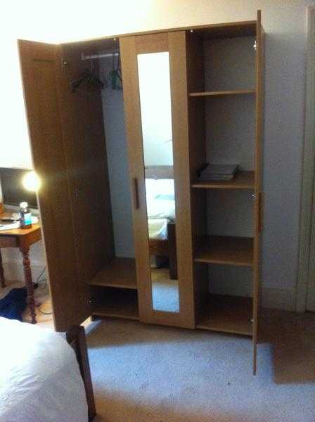 New large wardrobe with full length mirror, rail and four shelves