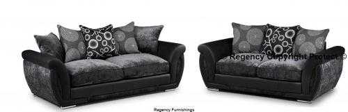 New Navona 32 Seater Sofa Suite In Black  Grey Fabric  Leather ( Free Delivery )