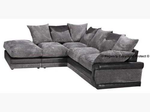 New Paloma Corner Sofa Suite In Grey Jumbo Fabric  Footstool