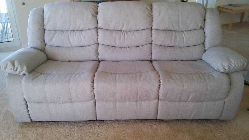 NEW RECLINER 3-SEATER SOFA OATMEAL LINEN-LOOK FABRIC