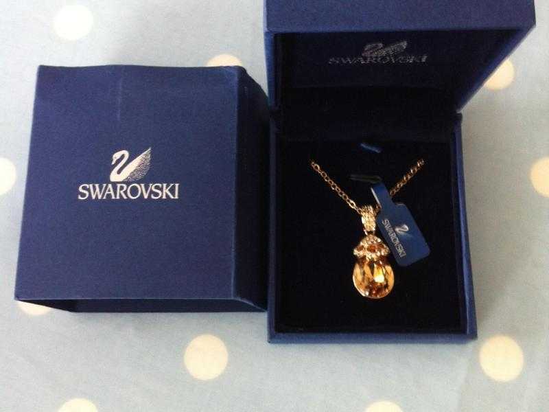 New Swarovski Amber looking Glass Pendant amp Necklace - boxed with label