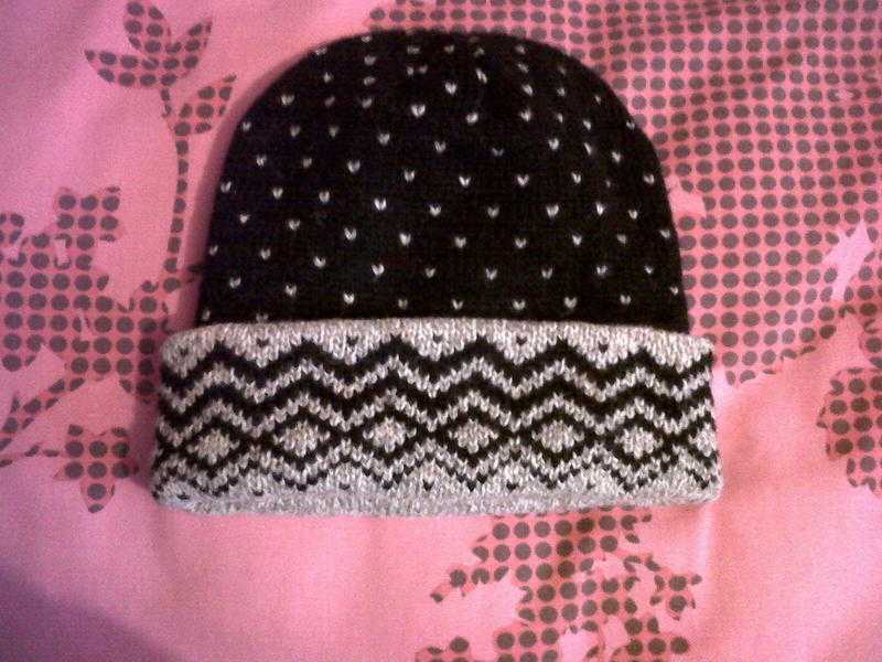 New Unisex Black Mix Patterned Beanie Hat - One Size