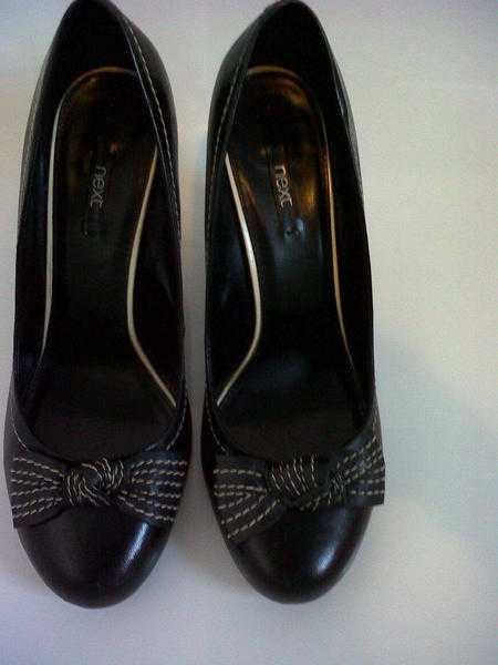 Next Ladies Black Leather Court Shoes - Size 7