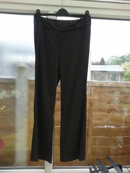 Next Petite Brown Pinstripe Trousers Size 8