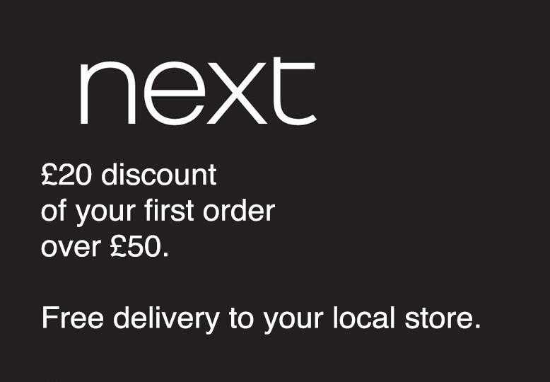 NEXT voucher for 20 off your first 50 order  FREE delivery gift card  coupon  discount  offer