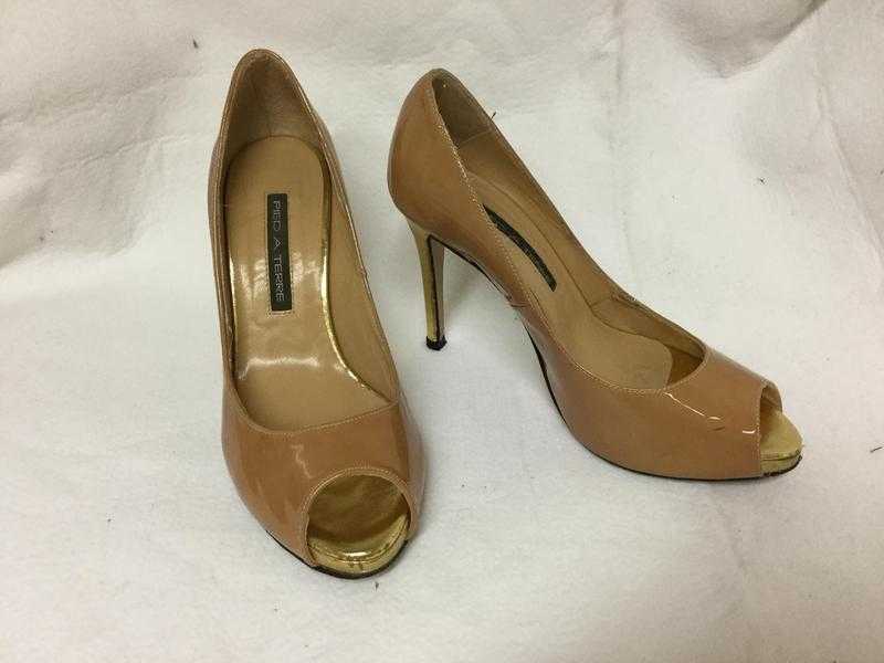 Nude and Gold Patent Pied A Terre Heels