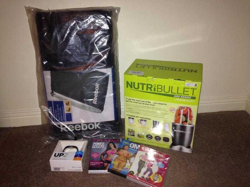 Nutribullet, Jawbone UP2 Fitness Tracker, Reebok Fitness Mat, 3 DVDs