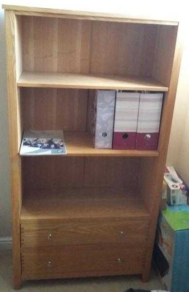 Oak bookcase (three shelves and two drawer)