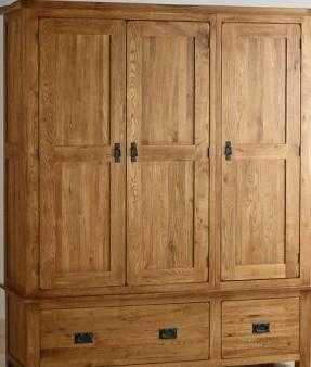 Oak Furnitureland - Original Rustic Solid Oak Triple Wardrobe