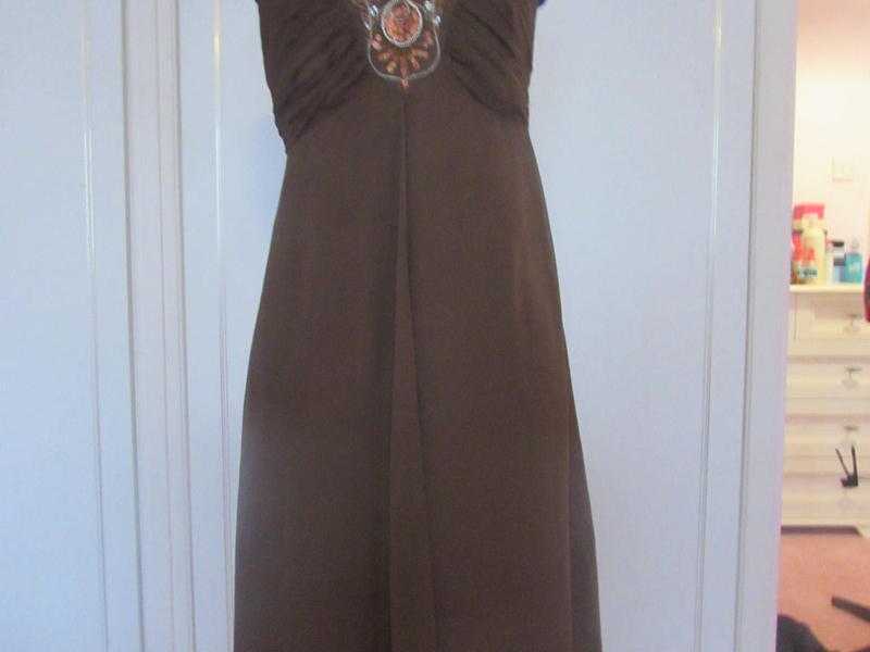 Oasis brown 100 silk fully lined evening dress Size 12 BNWT (RRP60)