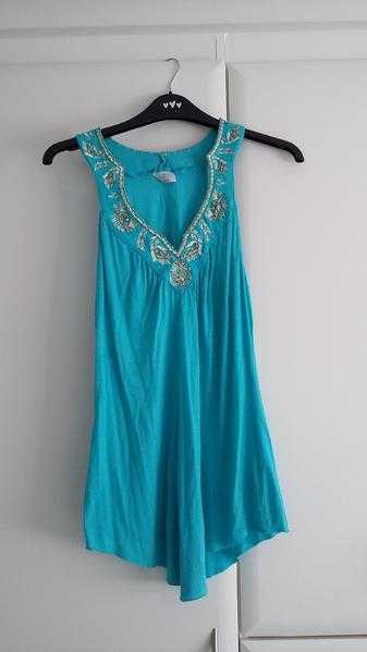 Oasis Turquoise Beaded Top Size 12