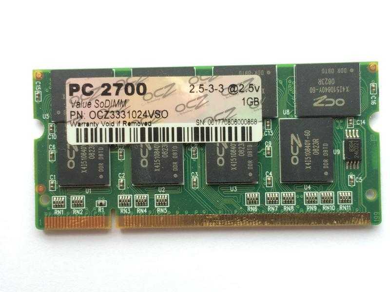 OCZ 1GB PC2700 (DDR-333) SO-DIMM 200-pin Laptop Memory