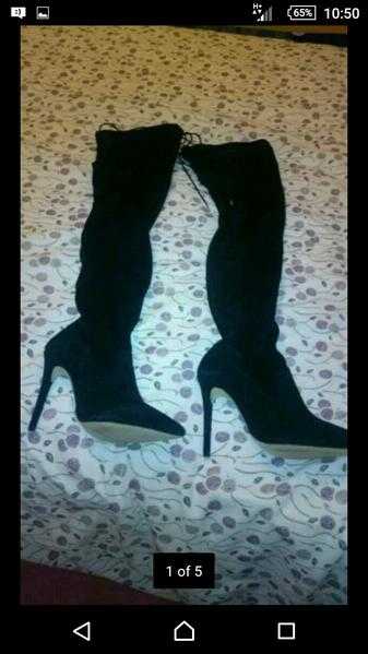 Office black suede stiletto over knee boots size 5