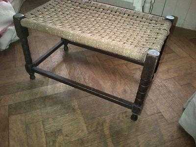 Old antique vintage original jute woven top foot stool seat foot rest