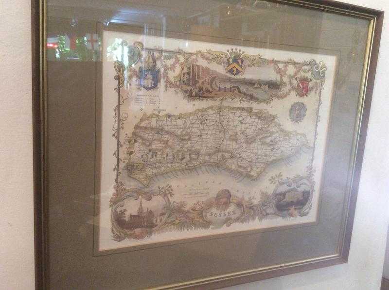 Old Map of Sussex, mounted and framed.