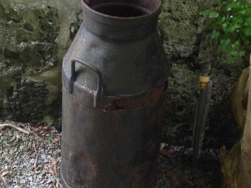 Old milk churn as garden ornament or plant holder