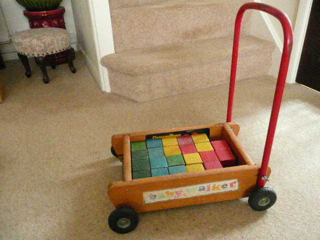 Old Triang baby walker and bricks