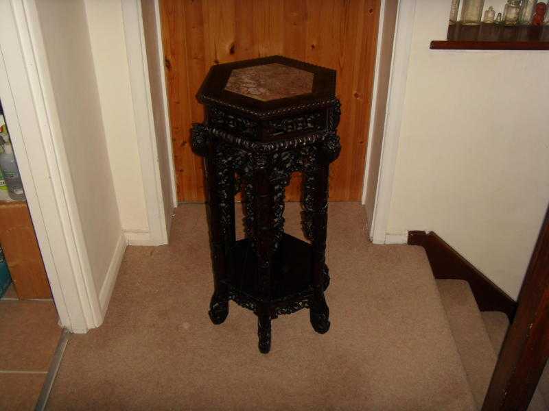 oriental hardwood pot stand with marble top