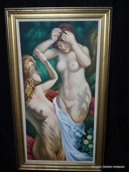 Original Large Malcolm Morris Oil On Canvas Two Nude Ladies Painting