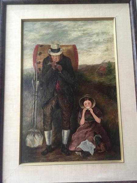 Original Oil Painting of Travelling Salesman and Daughter