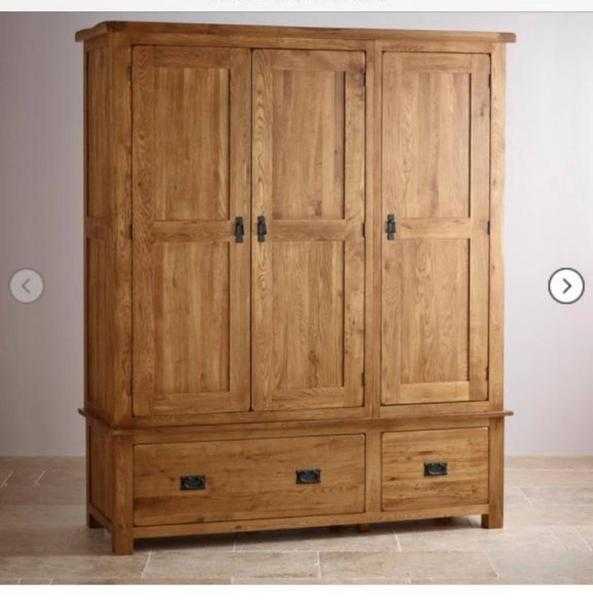 Original Rustic Solid Oak Triple Wardrobe