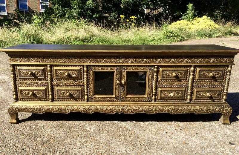 Ornate, Oriental, Gold, Real Wood, Low Sideboard  Drawers  Cupboard