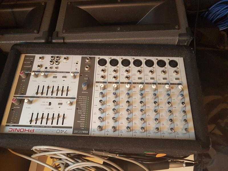 Pa system minto 740 phonic delux power mixer.toa speakers