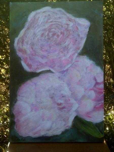 Painting in oil on canvas. 3 flower blooms