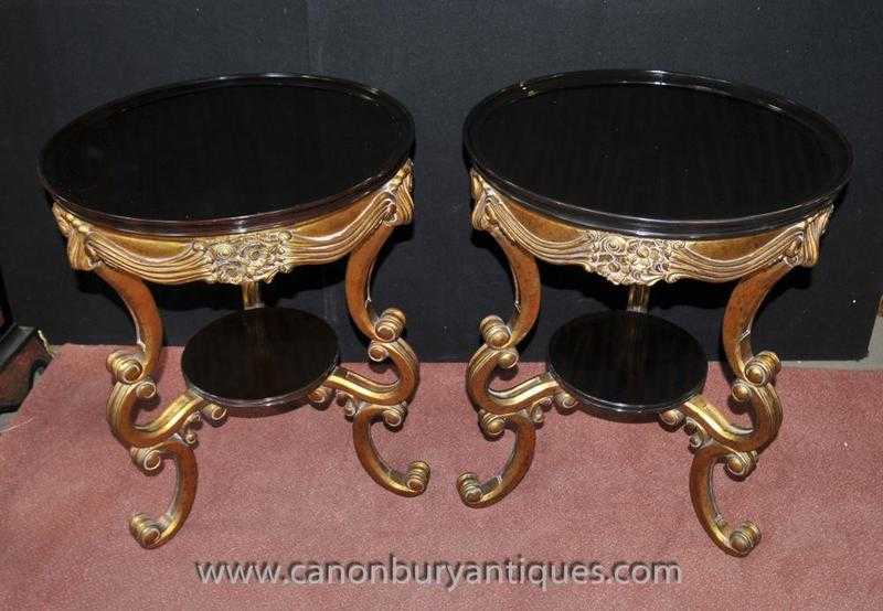 Pair French Louis XVI Gilt Side Tables Rococo Cocktail Table