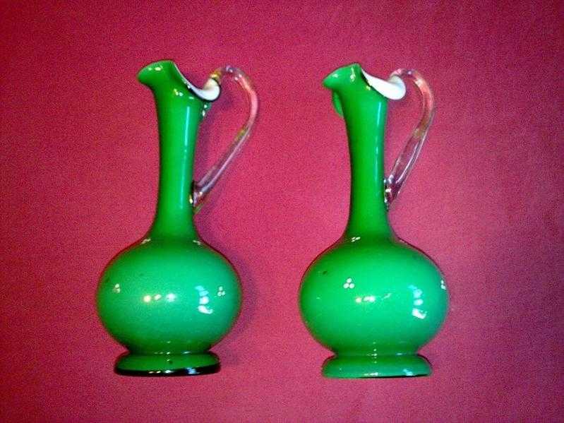 Pair handmade glass oil amp vinegar jars