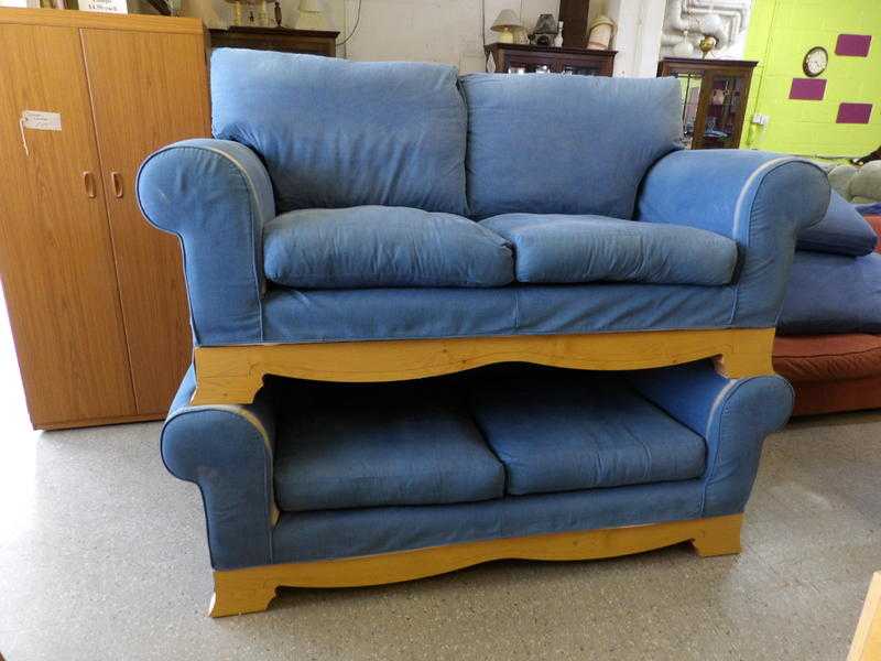 Pair of blue two seater sofa  sofas with loose covers - Local Delivery Now Only 19