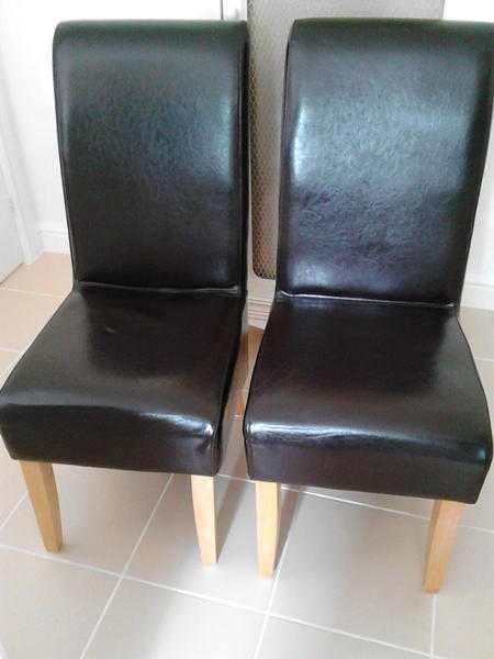 Pair of dining chairs (faux leather) dark brown