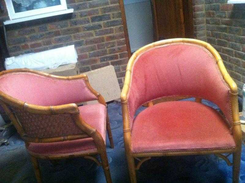 pair of foyer chairs in pink