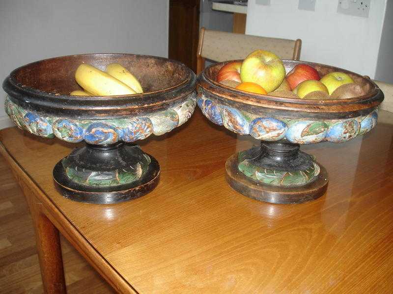 Pair of Italian hand carved and painted wooden bowls