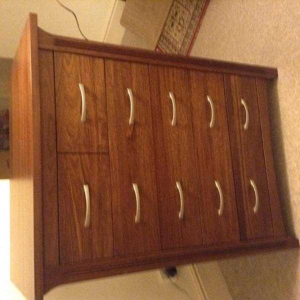 Pair of solid dark wood chest of drawers- 5 drawers