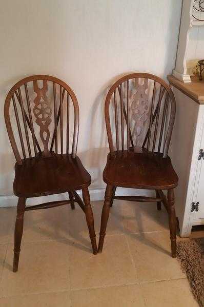 Pair of Solid Wood Wheel Back Chairs