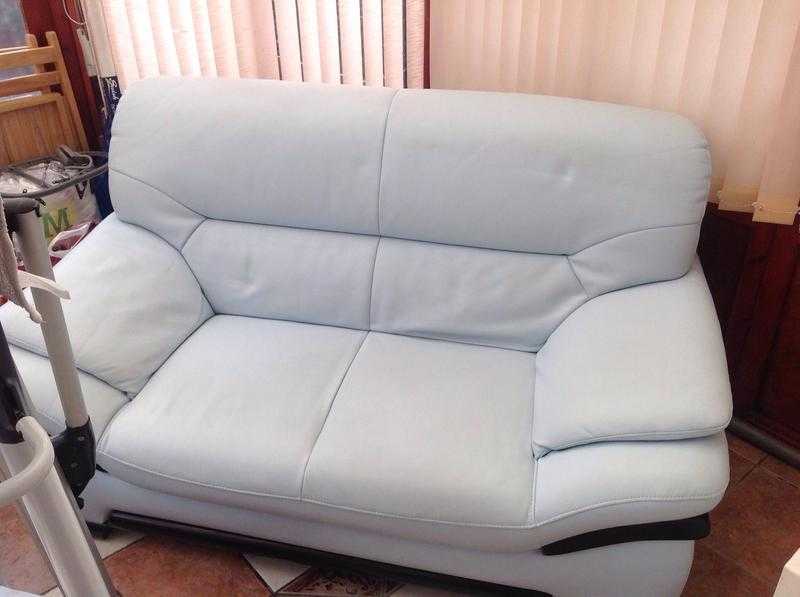 Pale blue leather sofa