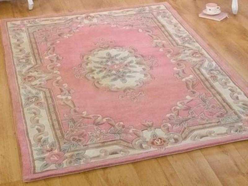 PALE PINK amp CREAM WOOL PERSIAN RUG WITH FLORAL BORDER PATTERN 60