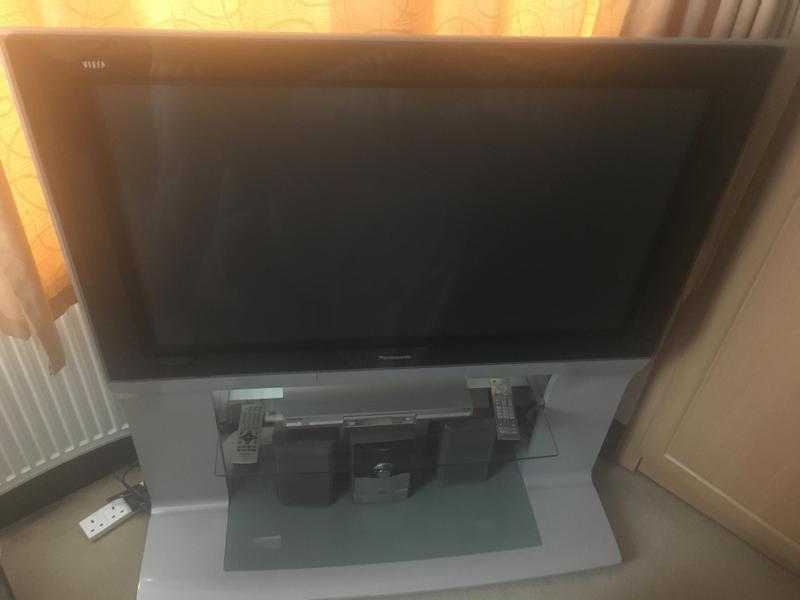 Panasonic plasma TV with cabinet plus DVD player and Sony Micro Hi-Fi