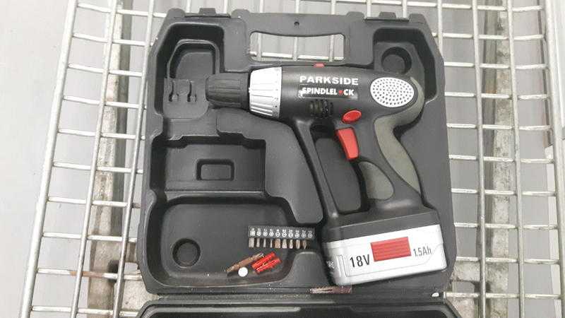 Parkside Spindle CK 18v 1.5ah cordless drill with bits in carry case