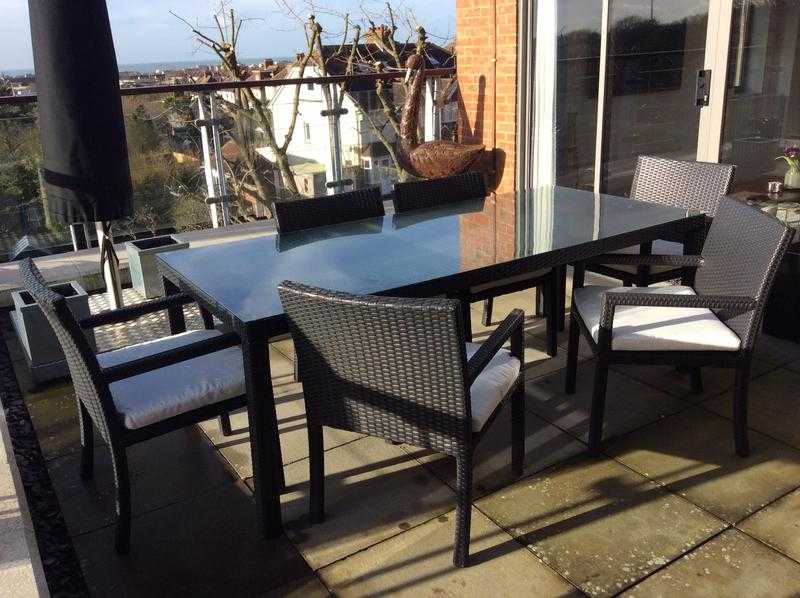 Patio Table with Glass top and Six Chairs plus matching Seating Unit